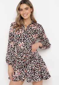 Born2be - Czarna Koszulowa Sukienka Mini z Wiązanym Paskiem Sonnad. Kolor: czarny. Materiał: materiał. Typ sukienki: koszulowe. Długość: mini #1