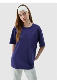 4f - T-shirt oversize gładki uniseks - granatowy. Okazja: na co dzień. Kolor: niebieski. Materiał: bawełna, dzianina, jersey. Długość rękawa: krótki rękaw. Długość: krótkie. Wzór: gładki. Styl: casual, klasyczny, sportowy #1