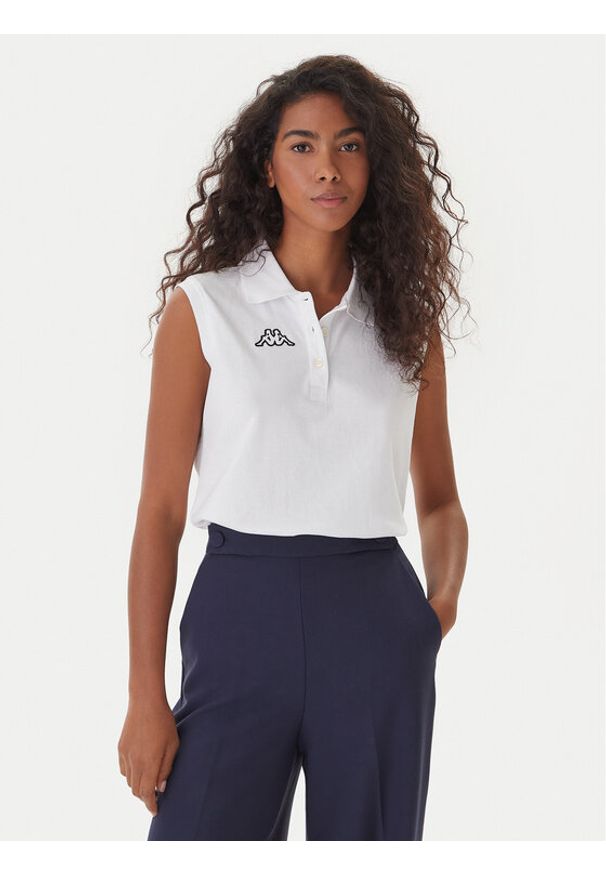 Kappa Polo Logo Tennis 302LR20 Biały Slim Fit. Typ kołnierza: polo. Kolor: biały. Materiał: syntetyk, bawełna
