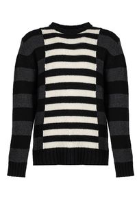 Les Hommes Sweter | LLK113-654U | Wool Stripes Round Neck Jumper | Mężczyzna | Czarny, Biały, Szary. Okazja: na co dzień. Kolor: biały, wielokolorowy, czarny, szary. Materiał: wełna, poliamid. Wzór: aplikacja. Styl: casual #7