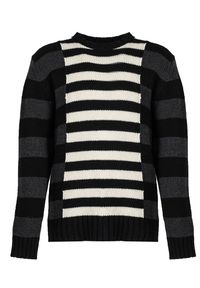 Les Hommes Sweter | LLK113-654U | Wool Stripes Round Neck Jumper | Mężczyzna | Czarny, Biały, Szary. Okazja: na co dzień. Kolor: szary, czarny, wielokolorowy, biały. Materiał: poliamid, wełna. Wzór: aplikacja. Styl: casual