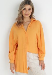 Born2be - Pomarańczowa Bawełniana Koszula o Długim Fasonie Oversize Atherene. Kolor: pomarańczowy. Materiał: bawełna. Długość: długie #1