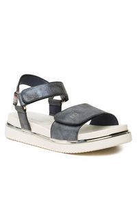 TOMMY HILFIGER - Tommy Hilfiger Sandały Platform Velcro Sandal T3A2-32760-0568 S Granatowy. Kolor: niebieski. Materiał: skóra