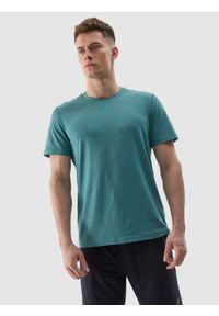 4f - Koszulka treningowa regular szybkoschnąca męska - miętowa. Kolor: turkusowy. Materiał: jersey, materiał, syntetyk, elastan, dzianina, włókno. Długość rękawa: krótki rękaw. Długość: krótkie. Wzór: gładki, jednolity, ze splotem. Sport: fitness #1