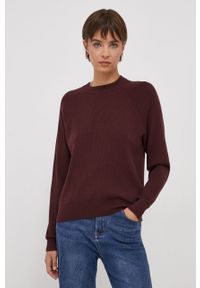 Calvin Klein sweter z domieszką wełny damski kolor bordowy lekki. Kolor: czerwony. Materiał: wełna. Długość rękawa: raglanowy rękaw. Styl: klasyczny #4