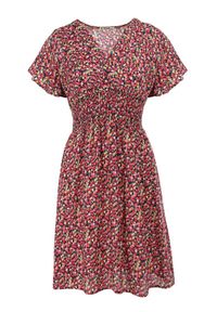 Born2be - Granatowa Sukienka Aesampos. Typ kołnierza: dekolt kopertowy. Kolor: niebieski. Wzór: kwiaty. Sezon: lato. Typ sukienki: kopertowe. Długość: mini #3