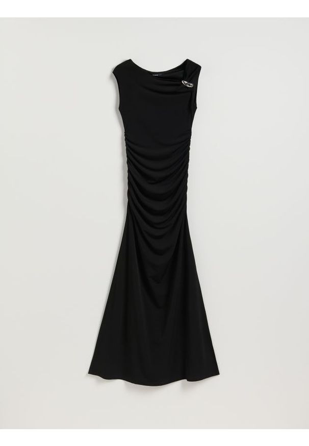 Reserved - Sukienka maxi - czarny. Kolor: czarny. Materiał: dzianina. Wzór: gładki. Długość: maxi