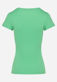 Born2be - Zielony Bawełniane T-shirt z Cyrkoniami i Napisem Readia. Okazja: na co dzień. Kolor: zielony. Materiał: bawełna. Wzór: napisy. Styl: klasyczny, casual