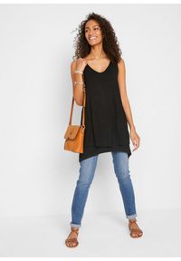 bonprix - Długi top dwuwarstwowy z mieszanki wiskozy. Typ kołnierza: dekolt w serek. Kolor: czarny. Materiał: wiskoza. Długość: długie #2