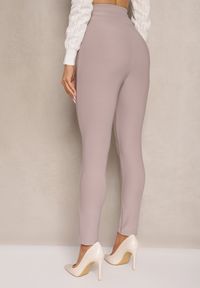 Renee - Jasnobeżowe Legginsy Bawełniane High Waist Ozdobione Guzikami Liorvia. Stan: podwyższony. Kolor: beżowy. Materiał: bawełna. Wzór: aplikacja #4