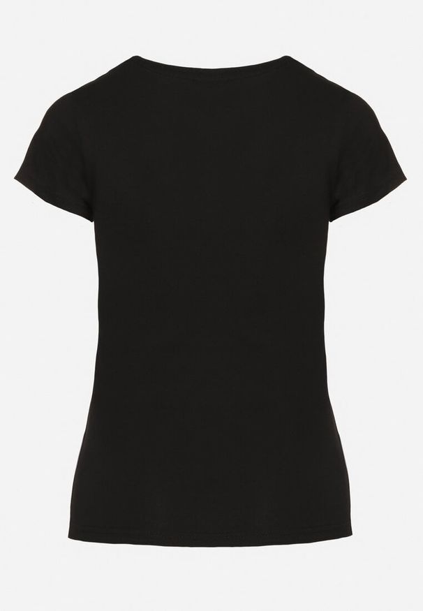 Born2be - Czarny T-shirt z Bawełny z Ozdobnym Napisem Asemi. Okazja: na co dzień. Kolor: czarny. Materiał: bawełna. Wzór: napisy. Styl: casual