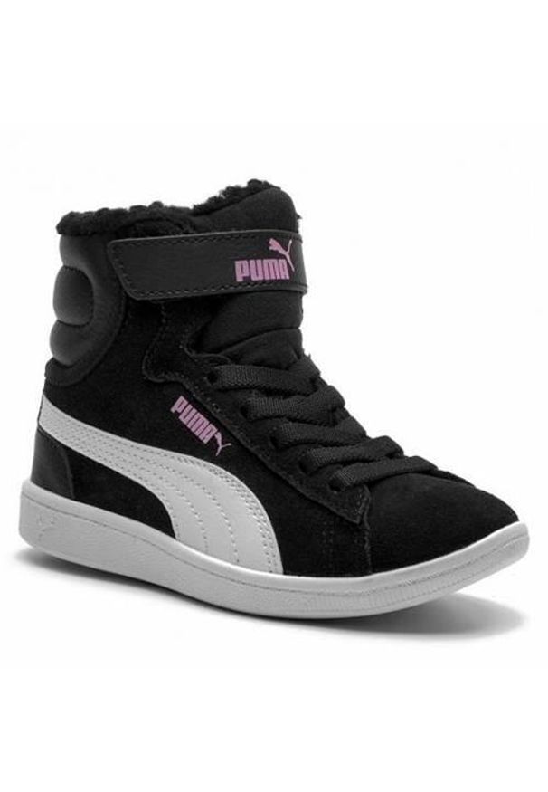 Buty do chodzenia dla dzieci Puma Vikky Mid Fur V Ps. Wysokość cholewki: za kostkę. Zapięcie: rzepy. Kolor: czarny. Materiał: materiał. Szerokość cholewki: normalna. Model: Puma Vikky. Sport: turystyka piesza