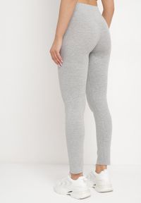 Born2be - Szare Legginsy Ozdobione Szerokim Napisem z Boku Nogawki Aitennia. Kolor: szary. Wzór: napisy, aplikacja