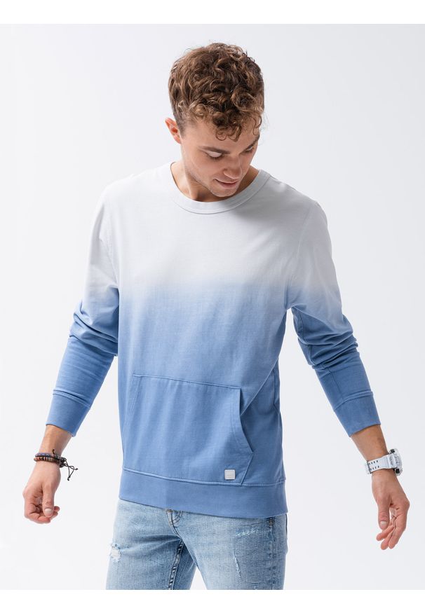 Ombre Clothing - Bluza męska bez kaptura B1150 - błękitna - XXL. Typ kołnierza: bez kaptura. Kolor: niebieski. Materiał: bawełna. Wzór: gradientowy. Sezon: lato