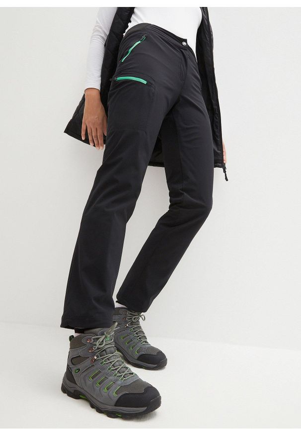 bonprix - Spodnie funkcjonalne z wygodnym paskiem, odpychające wodę. Kolor: czarny. Materiał: materiał