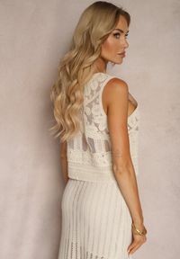 Renee - Jasnobeżowy Top z Bawełną o Ażurowym Wzorze Nestavera. Kolor: beżowy. Materiał: bawełna. Wzór: ażurowy. Styl: elegancki #4