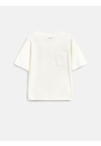 Reserved - Bawełniany t-shirt - złamana biel. Materiał: bawełna