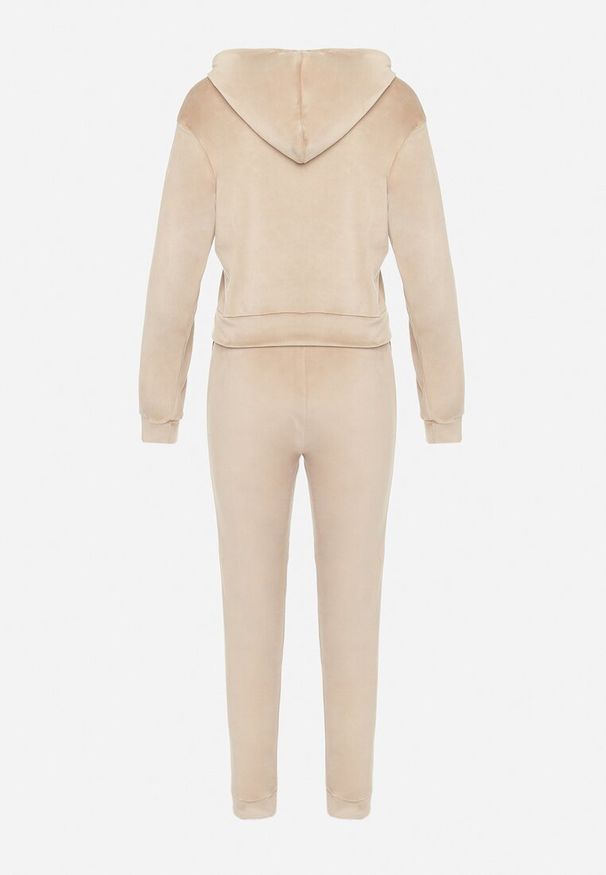 Born2be - Beżowy Welurowy Komplet Dresowy z Panterkowym Lampasem Inare. Kolor: beżowy. Materiał: welur, dresówka