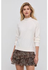 Guess Sweter damski kolor kremowy z półgolfem. Okazja: na co dzień. Kolor: beżowy. Materiał: dzianina. Długość rękawa: raglanowy rękaw. Styl: casual
