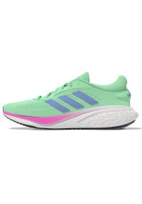 Adidas - Buty do biegania adidas SuperNova 2 W HR0109 niebieskie różowe zielone. Kolor: różowy, zielony, wielokolorowy, niebieski. Materiał: guma, syntetyk, materiał. Szerokość cholewki: normalna