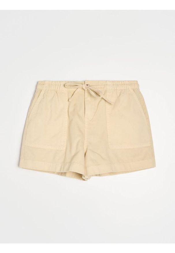 Sinsay - Szorty jeansowe high waist z gumką w pasie - beżowy. Stan: podwyższony. Kolor: beżowy. Materiał: jeans