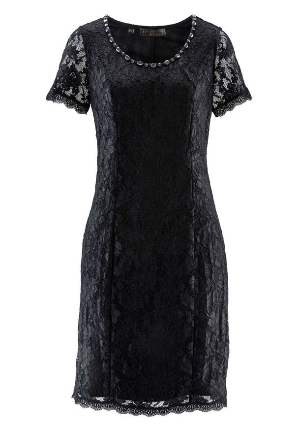 Sukienka koronkowa Premium bonprix czarny. Kolor: czarny. Materiał: koronka. Styl: elegancki