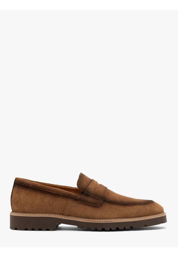 Ryłko - Welurowe mokasyny w stylu casual. Okazja: na co dzień. Kolor: brązowy. Materiał: welur, skóra. Styl: casual