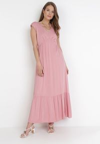 Born2be - Różowa Sukienka Lysosa. Kolor: różowy. Materiał: tkanina, wiskoza. Długość rękawa: bez rękawów. Typ sukienki: rozkloszowane. Długość: maxi