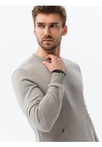 Ombre Clothing - Bluza męska z kieszenią zapinaną na zamek - beżowa B1349 - XXL. Kolor: beżowy. Materiał: bawełna, poliester. Wzór: nadruk, geometria