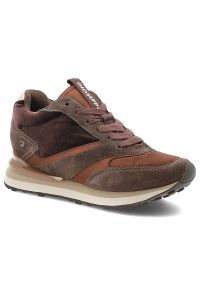 Hot Potatoes by Gioseppo - Brązowe Sneakersy Gioseppo Eleganckie Obuwie Damskie Na Koturnie. Okazja: na co dzień, na spacer. Zapięcie: sznurówki. Kolor: brązowy. Materiał: zamsz, tkanina, materiał. Obcas: na koturnie. Styl: elegancki