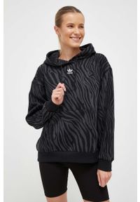 adidas Originals bluza damska kolor czarny z kapturem wzorzysta. Typ kołnierza: kaptur. Kolor: czarny. Materiał: materiał #1