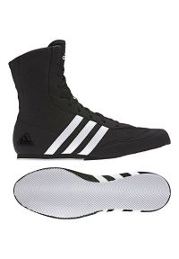 Adidas - Buty bokserskie adidas Box Hog 2 FX0561 czarne. Wysokość cholewki: przed kostkę. Zapięcie: pasek. Kolor: czarny. Materiał: tkanina, syntetyk, materiał, zamsz. Szerokość cholewki: normalna. Wzór: paski #4