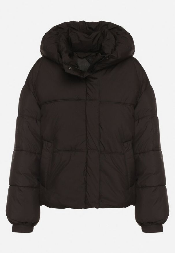 Born2be - Czarna Pikowana Kurtka Puffer z Kapturem i Kieszonką przy Rękawie Galieana. Okazja: na spacer. Typ kołnierza: kaptur. Kolor: czarny. Materiał: dzianina, jeans. Styl: elegancki, sportowy