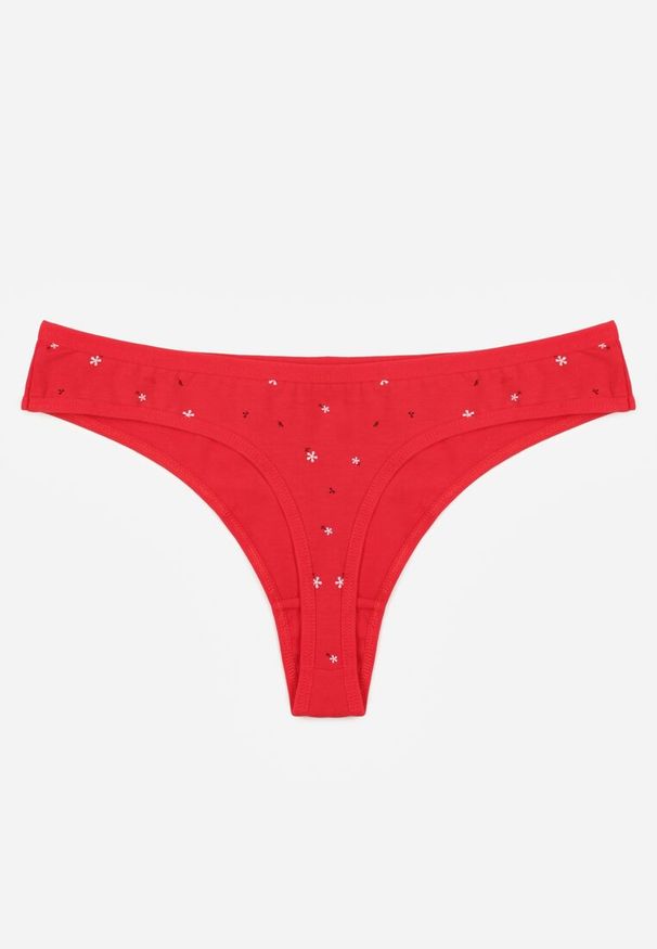 Renee - Czerwone Majtki Strongi z Drobnym Nadrukiem z Bawełną Clymeine. Kolor: czerwony. Materiał: bawełna. Wzór: nadruk