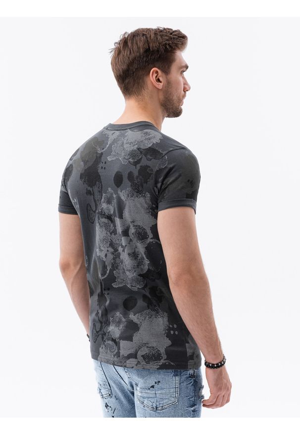 Ombre Clothing - T-shirt męski z nadrukiem S1377 - grafitowy - XXL. Kolor: szary. Materiał: bawełna, poliester. Wzór: nadruk