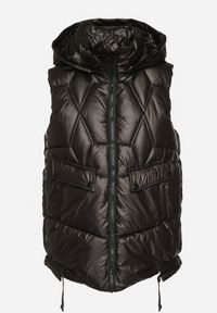 Born2be - Czarna Kamizelka z Odpinanym Kapturem i Ozdobnym Pikowaniem Arreanne. Okazja: na co dzień. Kolor: czarny. Materiał: jeans. Sezon: wiosna, jesień. Styl: casual, elegancki, sportowy #6