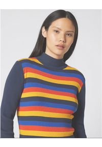 Wrangler - WRANGLER HIGN NECK SLIM DAMSKI SWETER W PASKI NAVY W8N7PW114 112132407. Wzór: paski #2