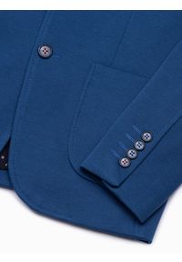 Ombre Clothing - Marynarka męska casual z kontrastowymi elementami - niebieska V4 M80 - L. Okazja: na co dzień. Kolor: niebieski. Materiał: materiał, bawełna, poliester. Wzór: kwiaty. Styl: casual #7