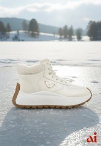 Renee - Beżowe Sneakersy Śniegowce Vices na Platformie Ozdobione Trójkątną Aplikacją Ficebia. Okazja: na co dzień. Kolor: beżowy. Materiał: skóra, jeans. Wzór: aplikacja. Obcas: na platformie #1