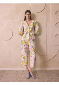 Reserved - Wzorzyste spodnie z lnem - wielobarwny. Materiał: len #1