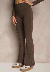 Renee - Brązowe Legginsy Dzwony High Waist Orruvana. Stan: podwyższony. Kolor: brązowy. Materiał: tkanina #5