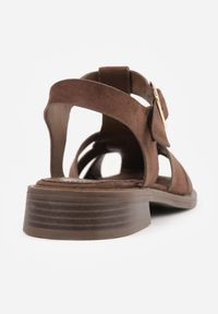 Born2be - Ciemnobrązowe Sandały VICES w Stylu Retro z Przeplatanymi Paskami Haidanassa. Okazja: na co dzień, do pracy. Zapięcie: pasek. Kolor: brązowy. Materiał: len. Wzór: paski. Sezon: lato. Styl: retro #2