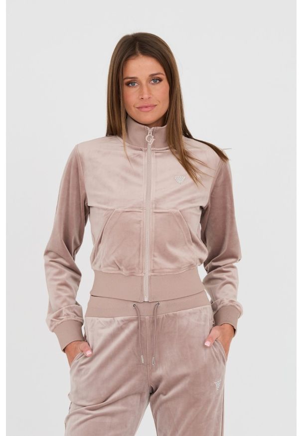 Guess - GUESS Beżowa damska bluza dresowa, Rozmiar S. Typ kołnierza: bez kaptura. Kolor: beżowy. Materiał: dresówka