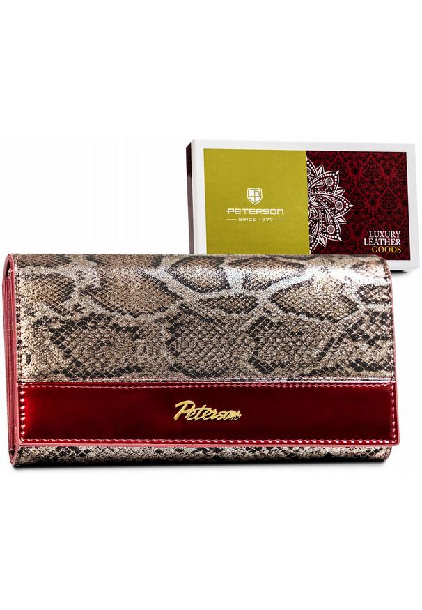 Portfel wężowy Peterson [DH] PTN BS-411-SNAK czerwony. Kolor: czerwony. Materiał: skóra, lakier
