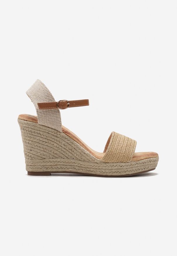 Born2be - Beżowe Sandały na Plecionym Koturnie z Zapięciem wokół Kostki Bilivia. Kolor: beżowy. Sezon: lato. Obcas: na koturnie. Styl: elegancki