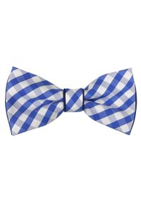 Modini - Szeroka mucha w biało-niebieską kratkę A15. Kolor: biały, wielokolorowy, niebieski. Materiał: mikrofibra, poliester, tkanina. Wzór: kratka. Styl: elegancki #1