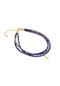 Brazi Druse Jewelry - Bransoletka Lapis Lazuli i Piryt potrójna. Materiał: srebrne, pozłacane. Kamień szlachetny: lapis lazuli