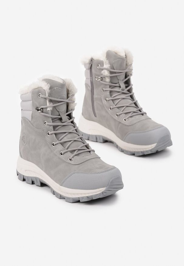 Born2be - Jasnoszare Botki Śniegowce w Trekkingowym Stylu na Grubej Podeszwie Elorene. Kolor: szary. Materiał: dzianina, wełna. Sezon: zima. Styl: elegancki, klasyczny