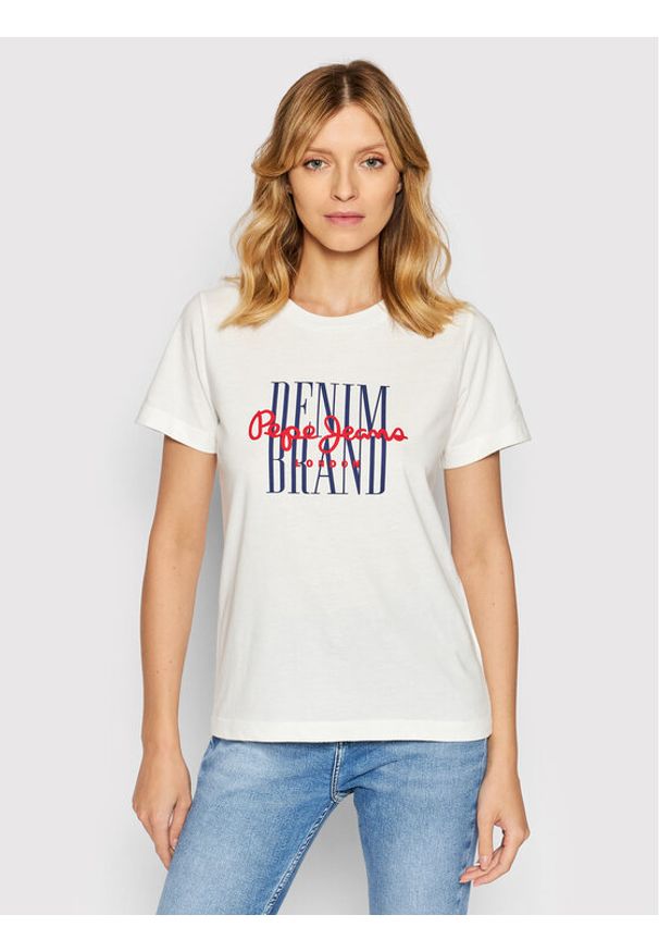 Pepe Jeans T-Shirt Camille PL505147 Biały Regular Fit. Kolor: biały. Materiał: bawełna