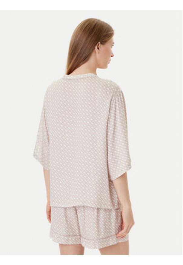 BOSS Koszulka piżamowa Sateen 50545615 Beżowy Relaxed Fit. Kolor: beżowy. Materiał: wiskoza